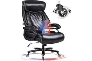 BOSMILLER Big and Tall Office Chair 500lbs for Heavy People with Adjustment Lumbar Support Heavy Duty Leather Executive Office Chair with Quiet Rubber Wheels