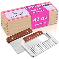 Lerykin Rectangular Loaf Soap Mold with Cutter- 42oz Flexible Silicone Soap Mold with Wood Box, Stainless Steel Wavy & Straig