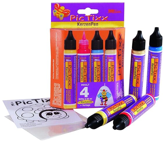 Kreul 49790 - PicTixx Kerzenpen Set, Flüssigwachs zum Beschriften, Verzieren und Bemalen von einfachen Kerzen, 4 x 29 ml in g