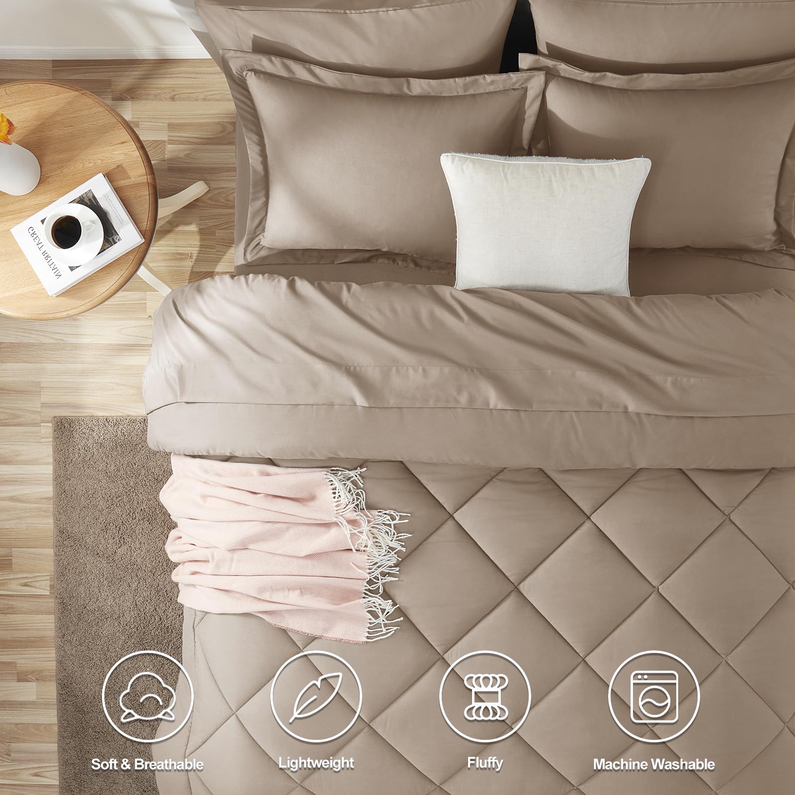 Condition photo showing New/Like New for cozylux oversized queen comforter set khaki - 7 pieces bed in a bag comforter set with sheets, luxur