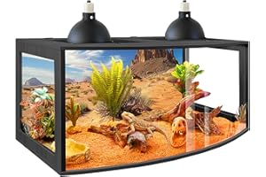 PROLEE Bearded Dragon Tank, Curved Reptile Enclosure with 3-Side Clear Acrylic Panels, Spacious Lizard Tank with Metal Mesh Top and Lockable Door for Reptile Habitat (Black, 40" Length,60 Gallons)
