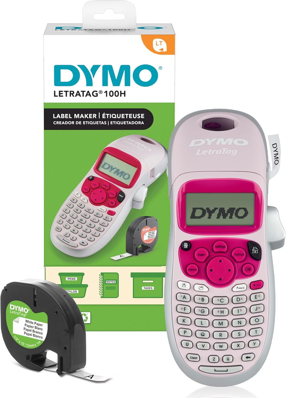 Dymo LetraTag LT-100H Label Maker Pink ABC Keyboard 13-Char LCD