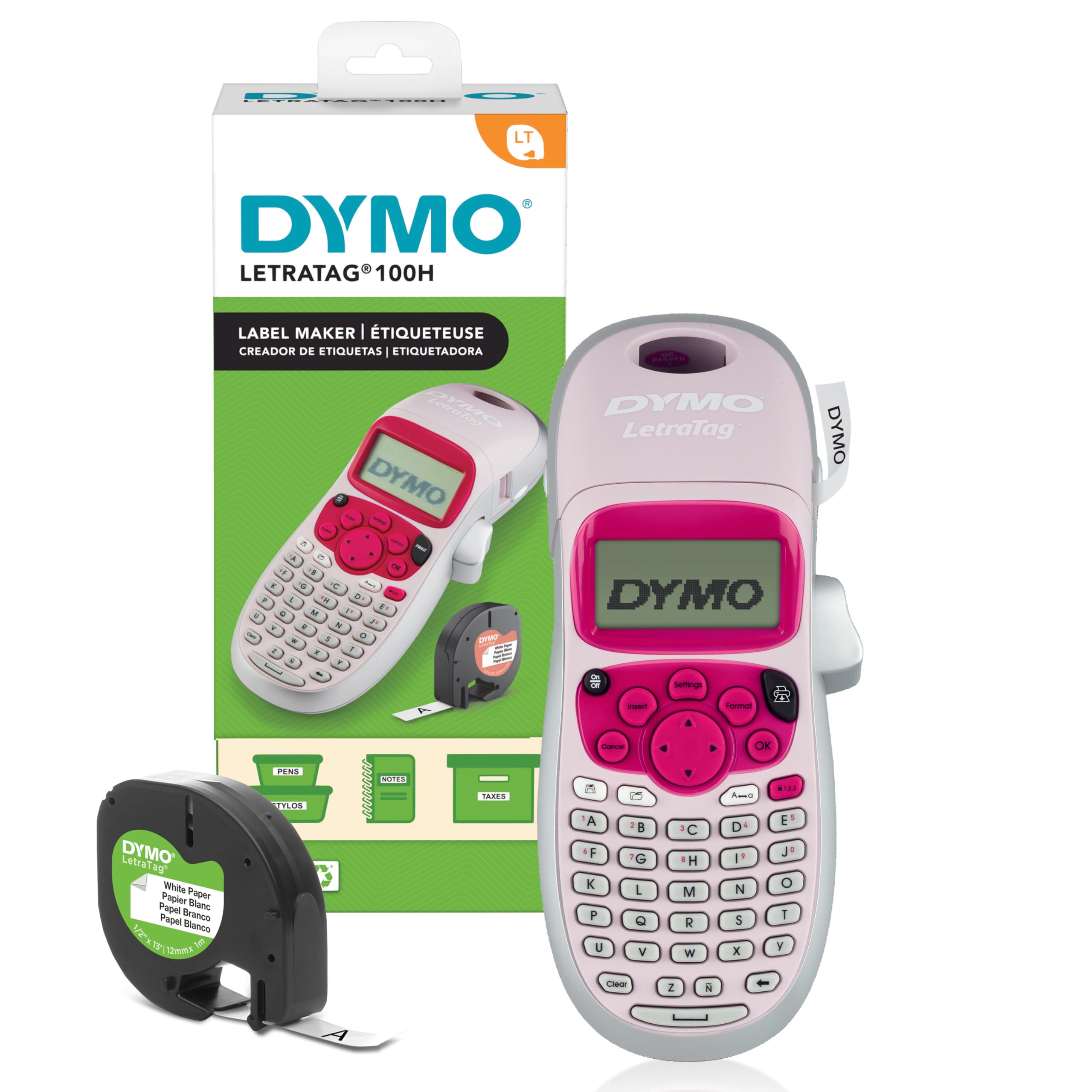 DYMO LetraTag LT-100H Beschriftungsgerät Handgerät | Tragbares Etikettiergerät mit ABC Tastatur | blau | Ideal fürs Büro oder zu Hause | Rosa