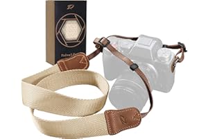 Padwa Lifestyle Off White Camera Strap - Double Layer Crazy Horse Cowhide Ends,1.5"Wide Pure Cotton Woven Camera Strap,Adjustable Neck Shoulder Strap for All DSLR Cameras,Great Gift for Photographers