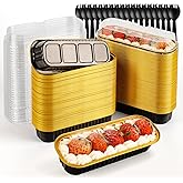 FFNIU 120Pcs Mini Loaf Pans with Lids, Aluminum Foil Baking Pans, Rectangle Mini Cake Pa, Brownie Baking Cups for Wedding Birthday Party (Black Gold)