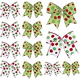 12 Pcs Christmas Bows, 6 Inch Glitter Dot Bows, Xmas Tree Bows for Crafts Gift Wrapping Christmas Holiday Party Decorations