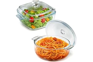 2 Pack Small Glass Casserole Dish with Lid, Glass Baking Dishes for Oven Microwave Clear Covered Casserole Cookware Bakeware 