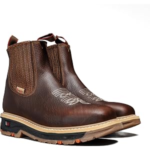 King Welt Men's Slip-Resistant Double Density Sole Chelsea Work Boot – Full-Grain Leather Pull-On Soft Toe Work Boot with Cus