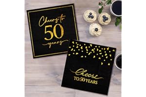 Cheers to 50 Years Cocktail Napkins,2 Design 50PCS-50th Birthday Napkins 5x5 Inches Party Napkins Paper Beverage Napkins for 