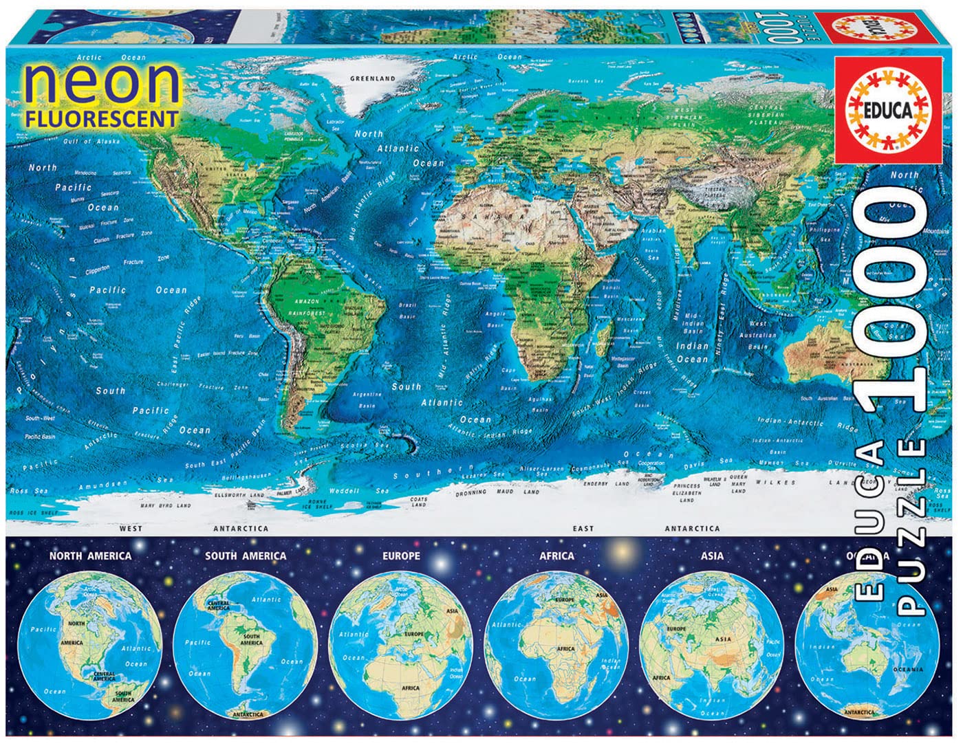 Educa Borras 16760 "Neon World Map Puzzle (1000-Piece)