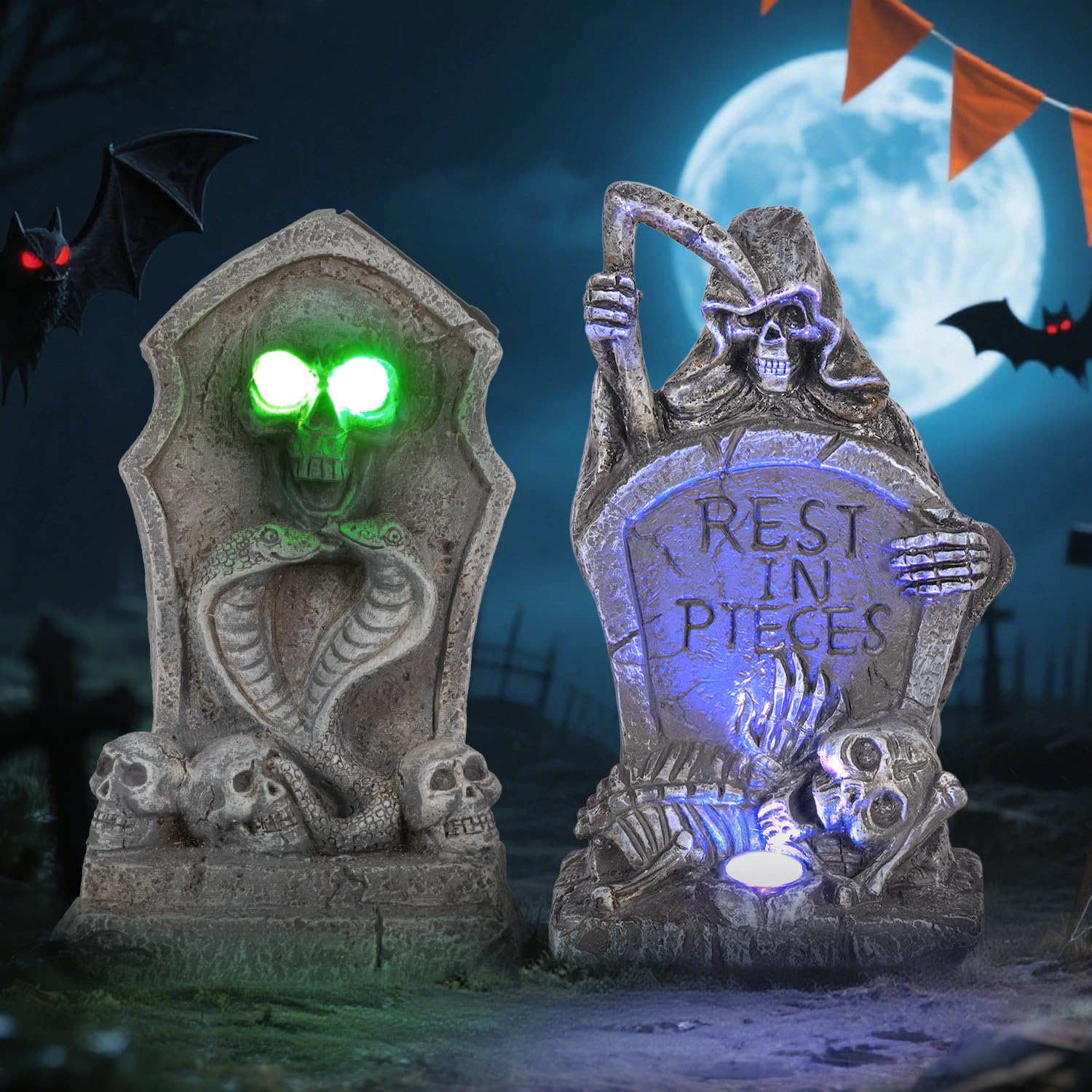 Photo 1 of Solar Halloween Decorations Graveyard Tombstone LED Spot Light with Color Landscape Light Home Decor Grim Reaper & Snake
