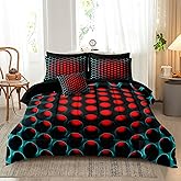 Bedbay Stereoscopic Bedding Set Red Green Honeycomb King Comforter Set 8 Pcs Geometric Bed Set with Sheets Colorful Neon Grid Bedding Quilt Set Soft Lightweight King Bed in a Bag for All Seasons