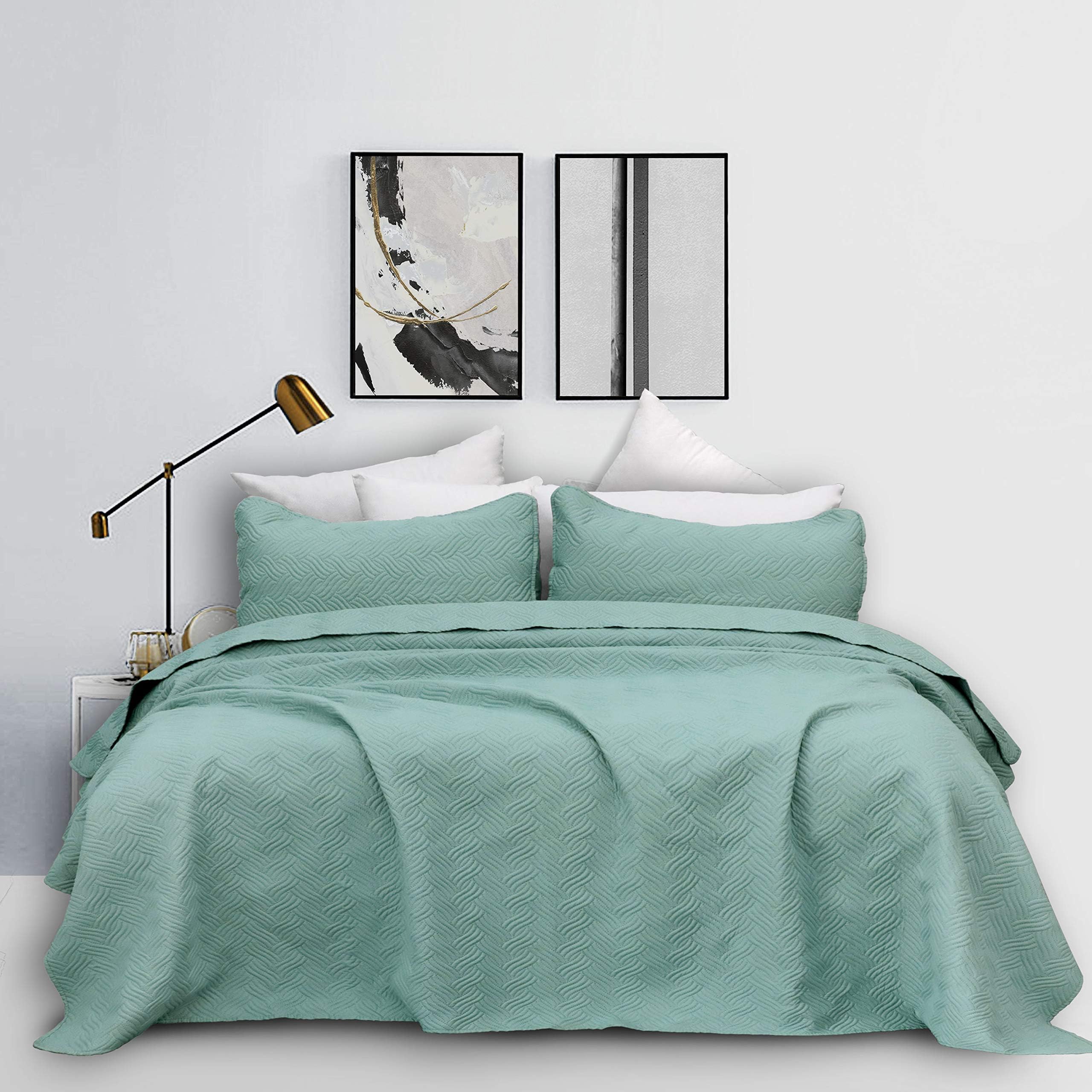 Natural Union pinsonic Reversible Bedspread Coverlet Set,Embossed Super Soft Bed Cover with Shams,Lightweight 3-Piece Quilt Set(King,PowderBlue)