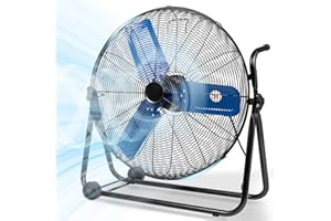 TMYICE 24" Industrial Fan Heavy Duty, 8500 CFM High Velocity Floor Fan 3 Speeds, Metal Construction and Aluminum Blades, 360° Tilt Metal Fan for Warehouse Garage Shop Workshop Factory and Basement Blue