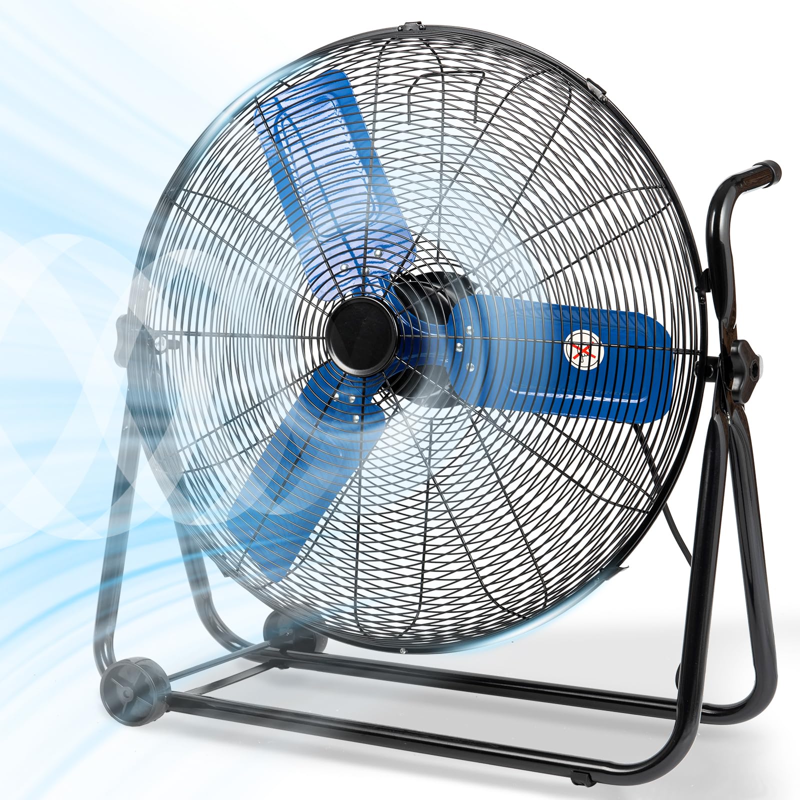 Photo 1 of 24" Industrial Fan Heavy Duty, 8500 CFM High Velocity Floor Fan 3 Speeds, Metal Construction and Aluminum Blades, 360° Tilt Metal Fan for Warehouse Garage Shop Workshop Factory and Basement Blue