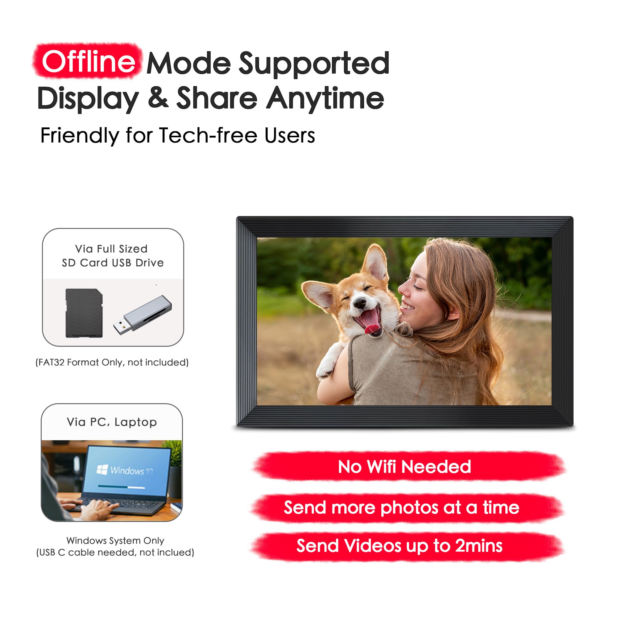 Digital Picture Frame, Frameo 15.6 inch Large Digital Photo Frame WiFi, 1920*1080 IPS FHD Touchscreen, 32GB Storage, Instant Share Pictures Video, Photo Frame Electronic, Gift for Mom, House Warming