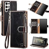 Shieldtop Compatible with Samsung Galaxy S25 Ultra Wallet Case with Card Holder,Women Men RFID Blocking PU Leather Flip Cover Wrist Strap Zipper Credit Card Slots,Phone Case for S25 Ultra,Coffee