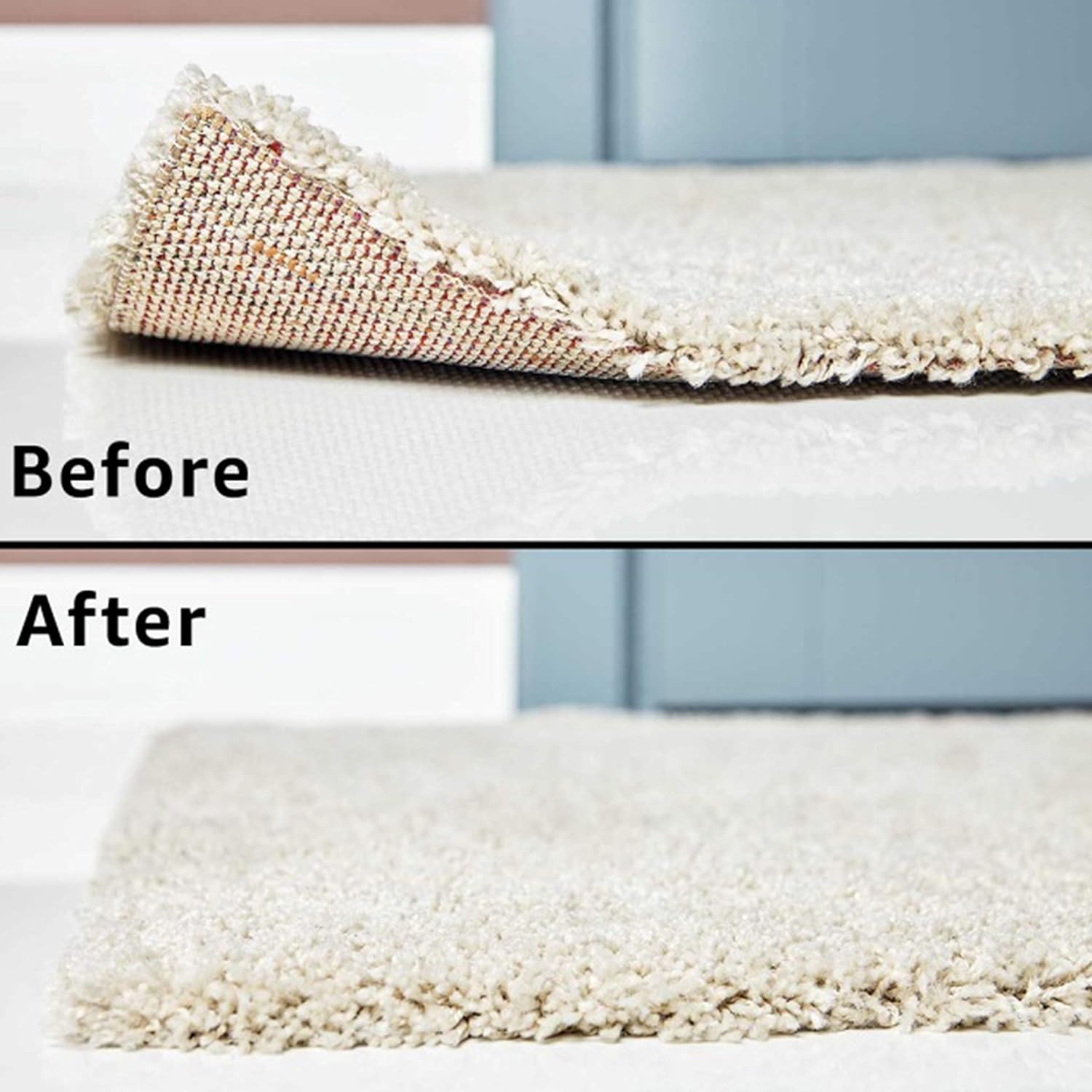 Non Slip Rug Gripper Pads: 9 Reusable Corner Carpet Tape Grippers - Adhesive No Skid Anti Slip Pad Hardwood Laminate Floors - Sticky Nonslip Grip Anchors Never Curl Area Rugs & Runner Edges (9): Kitchen & Dining