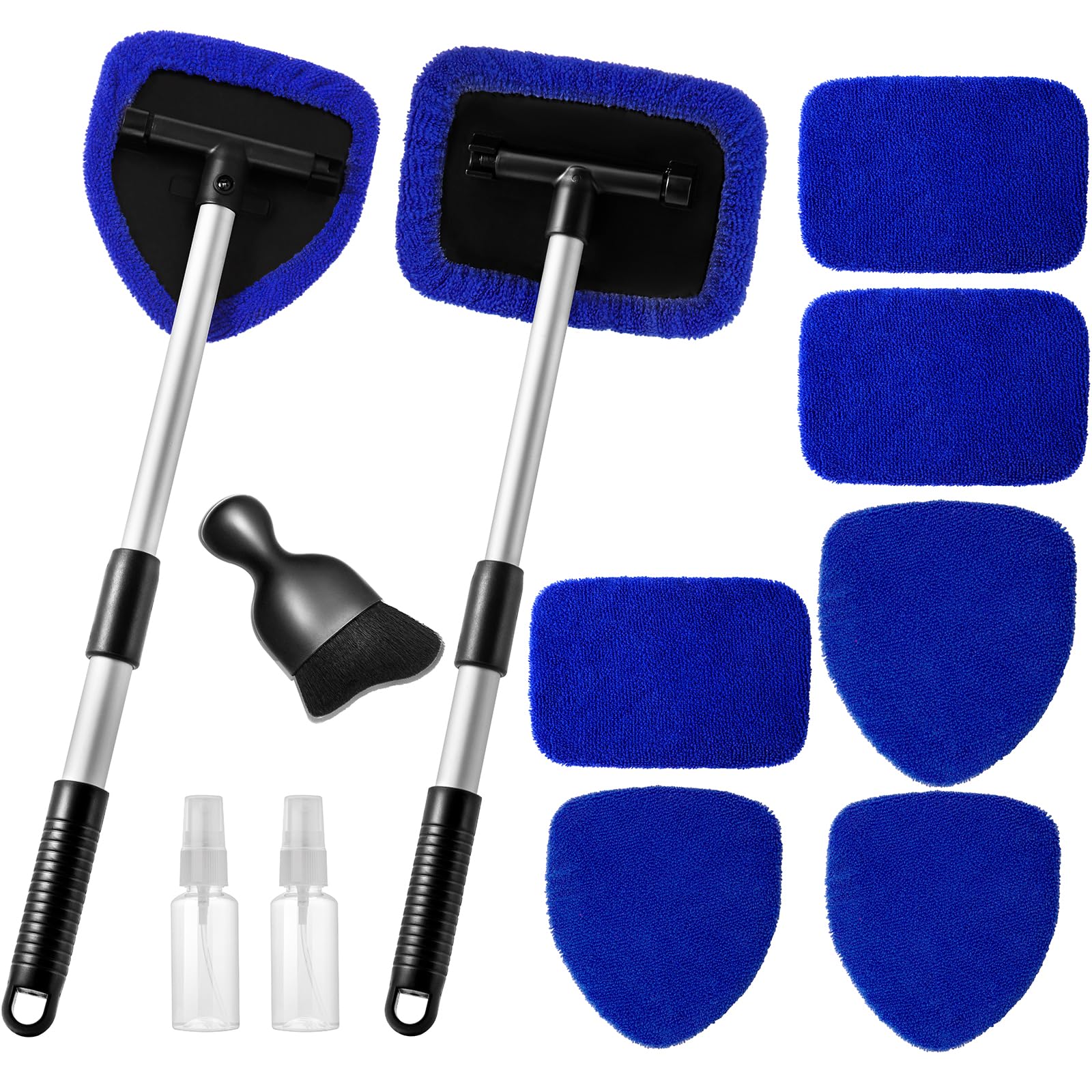 Photo 1 of Qydipclin 11pcs Windshield Cleaner Tool, Car Window Cleaning Wash Kit with 6 Reusable Microfiber Pads 2 Spray Bottles and Extendable Handles Auto Glass Wiper Kit, Blue