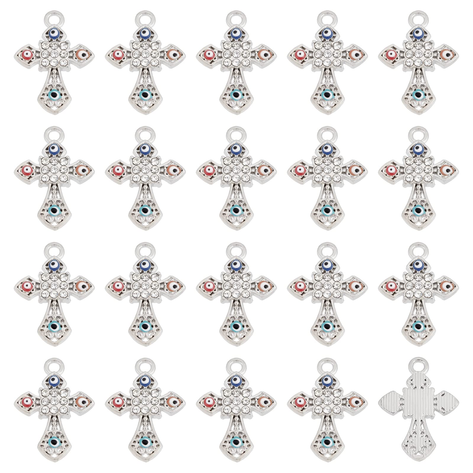 SUNNYCLUE 1 Box 40Pcs Rosary Cross Crystal Rhinestone Charms Bulk Cubic Zirconia Evil Eye Crucifix Cross Charms for jewellery Making Hanging Ornament Necklace Bracelet Keychain Earrings Supplies Adult — image 1