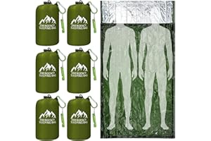 Oudain 6 Pcs XL Emergency Sleeping Bag 94.5" x 49.2" Waterproof Survival Sleeping Bag with Whistle Carabiner Portable Thermal Bivy Sack Emergency Blankets for Camping Hiking Outdoor