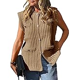 Saodimallsu Womens Sleeveless Sweater Vest Button Up Cable Knit Crew Neck Trendy Casual Loose Summer Cardigan