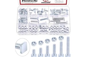 Hilitchi 90PCS 6 Sizes Square Head Bolt Assortment Kit M6 x 10/12/16/20/25/35mm Blue White Zinc Square Machine Screws with Hex Nut Fully Thread Grade 4.8 Square Machine Screws Bolt for Machinery