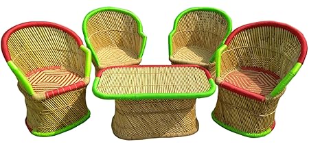 Ecowoodies Lupine Bamboo Outdoor Furniture Chair Table Set for Terrace Lawn Garden Outdoor Patio Indoor/Outdoor for Garden Chair (4+1)
