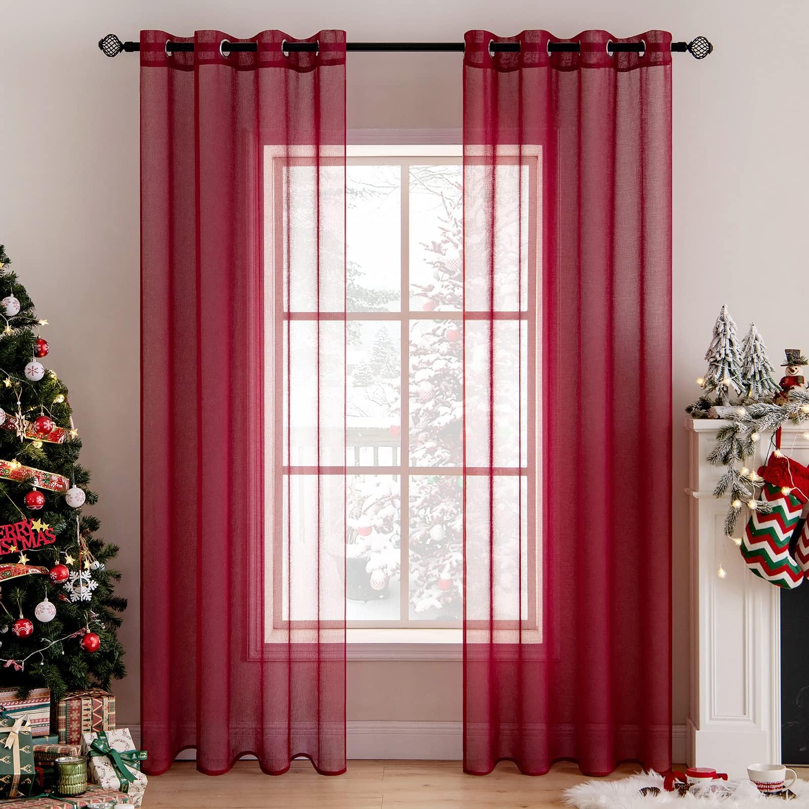MIULEE 2 Panels Sheer Window Curtains Elegant Window Voile Panels/Drapes/Treatment for Bedroom Living Room 54''W x 57''L Grommet Top Red