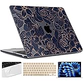 TWOLSKOO for MacBook Air 15 inch Case 2025 2024 2023 Release M4 A3241 M3 A3114 M2 A2941, Plastic Hard Shell & Screen Protector & Keyboard Cover & Trackpad Film, Elegant Roses