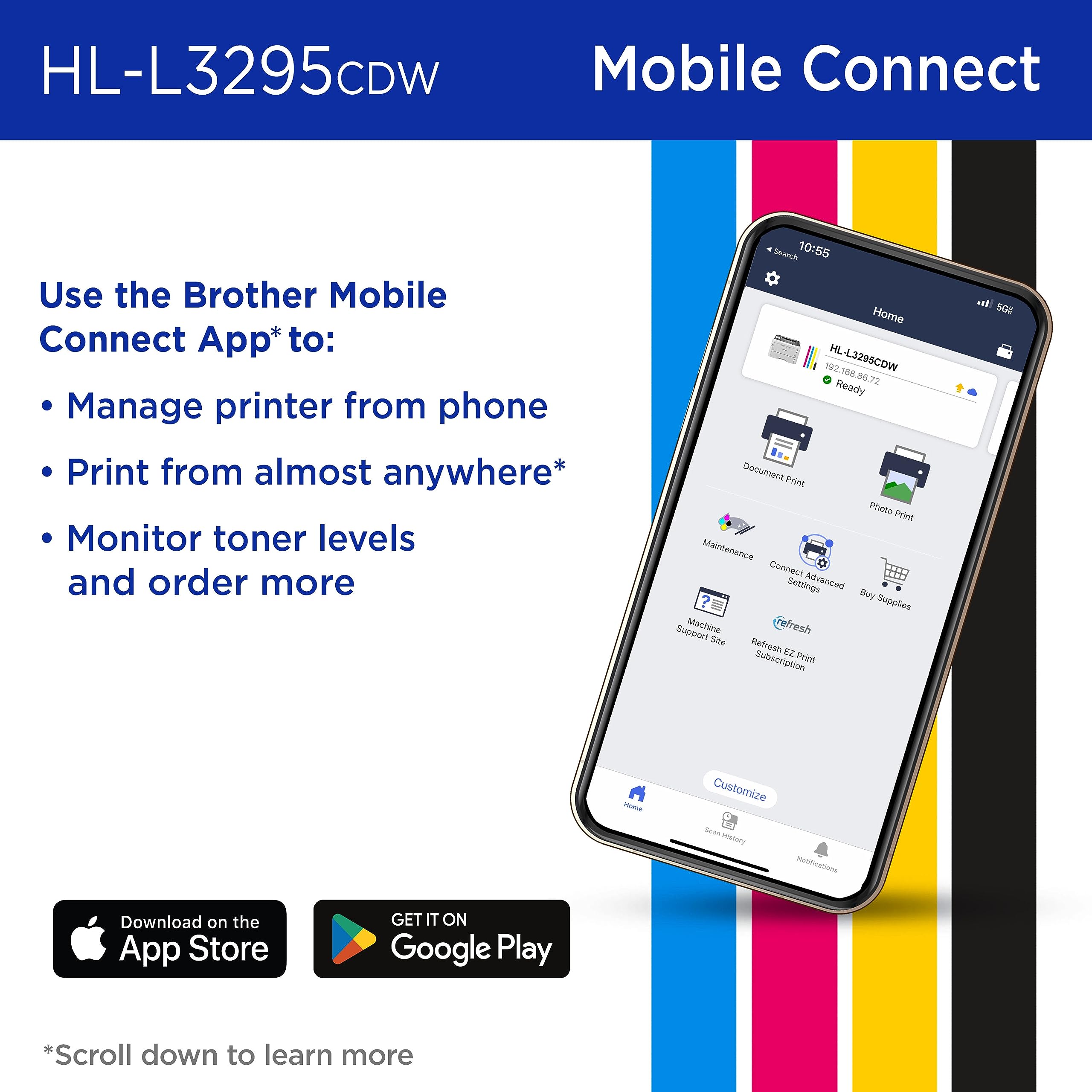 Brother HL-L3295CDW Wireless Compact Digital Color Printer with Laser Quality Output, Duplex, NFC, Mobile & Ethernet | Includes 2 Month Refresh Subscription Trial ¹, Amazon Dash Replenishment Ready
