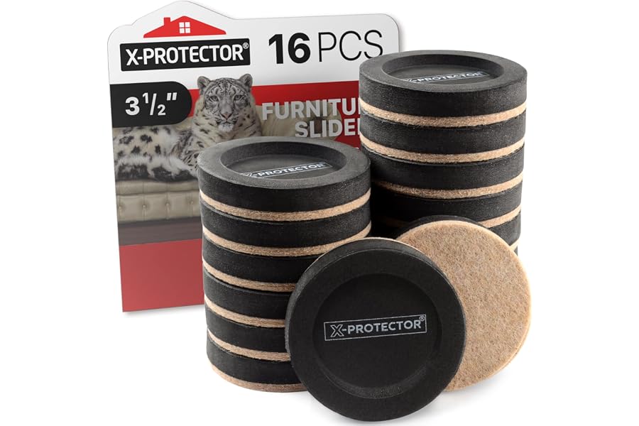 Felt Furniture Sliders for Hardwood Floors X-PROTECTOR 16 PCS 3 ½” | Unique Design Furniture Slider - Heavy-Duty Furniture Movers for Hard Surfaces - Felt Sliders - Move Your Furniture Easily!