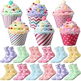 Geyoga 12 Pair Valentine's Day Cupcake Socks Fuzzy Heart Socks Gifts for Women Bulk Fluffy Cozy Slipper Sock DIY