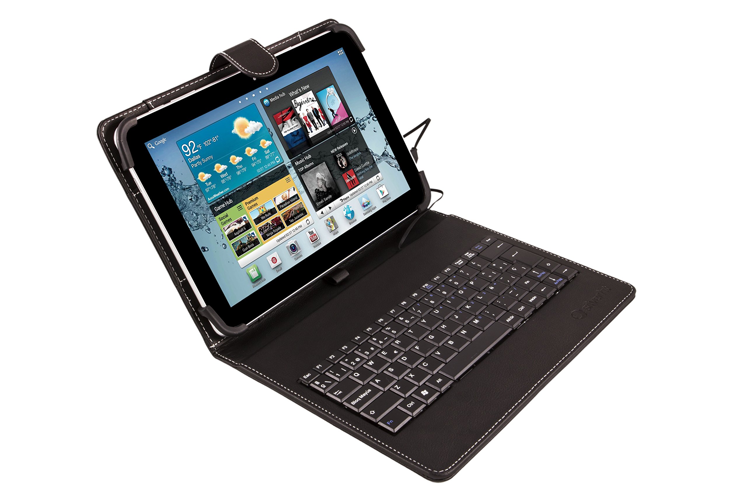 Silver HT - Universal case with QWERTY keyboard in Spanish for 9 to 11 inch tablets, with micro USB/Type-C cable