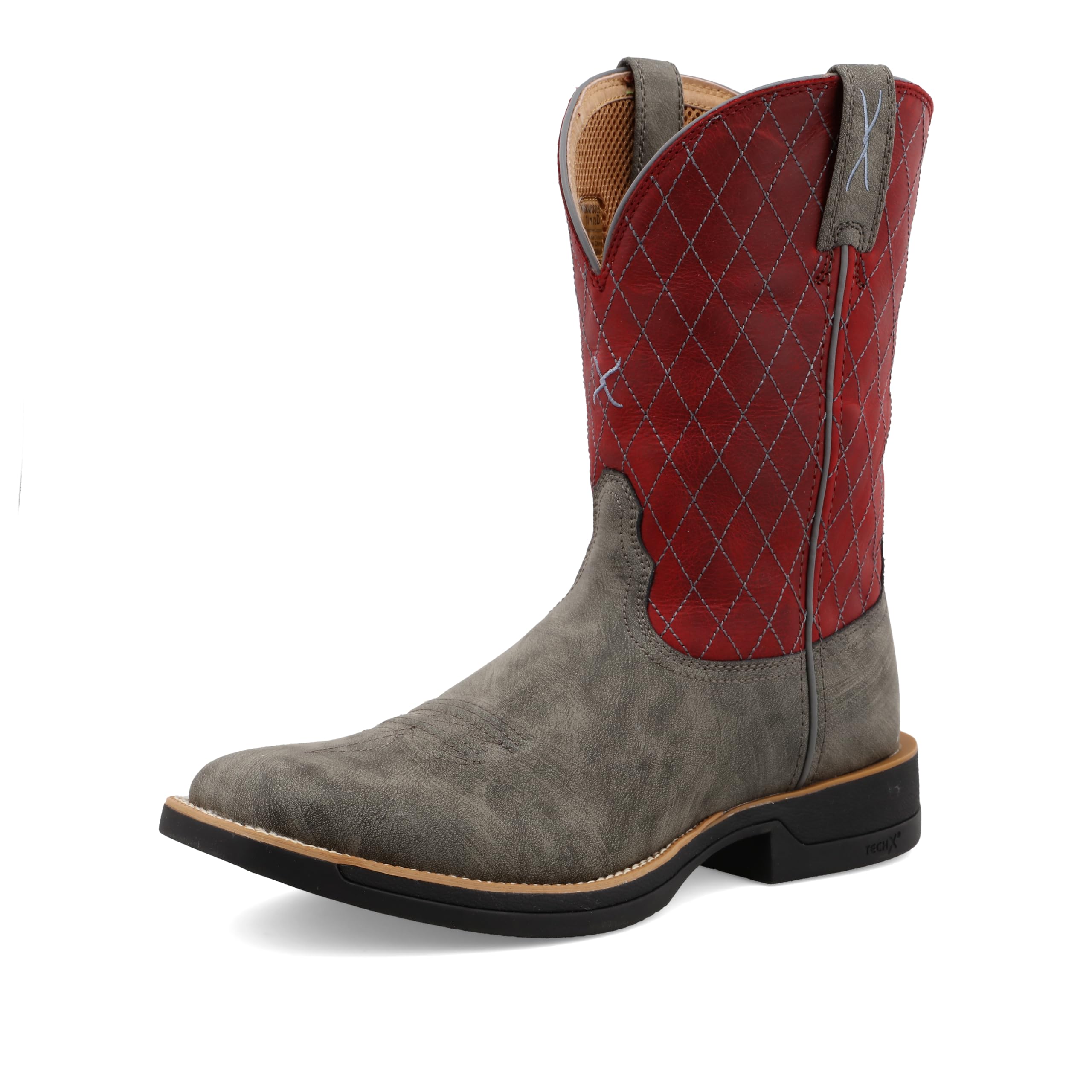 Twisted X Men's 11" Tech X Boot, Wide Square Toe with CellStretch and Tech X, Grey & Red, 8 D Image