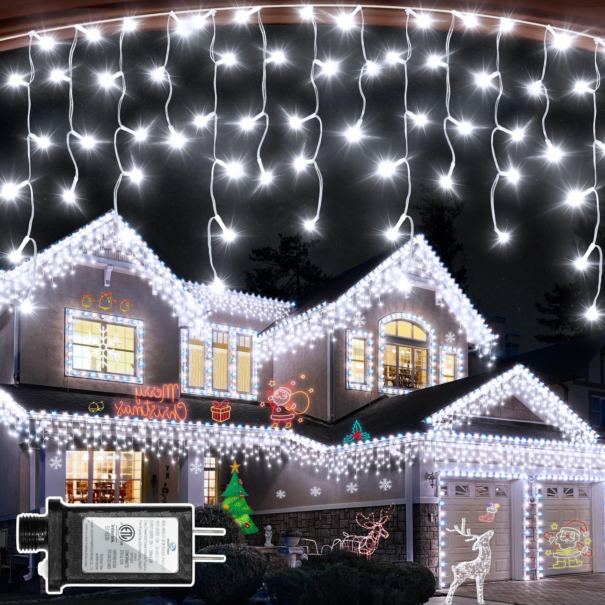 Photo 1 of 810 LED Christmas Lights Outdoor 82FT with 180 Drops, Christmas Decorations Hanging Lights 12 Modes, Dimmable Outsite Fairy String Lights for Wedding Party Holiday Winter Wonderland Decor Cool White