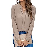 Blooming Jelly Women's Dressy Casual Blouses Business Long Sleeve Shirts V Neck Work Tops Fall Fashion Outfits