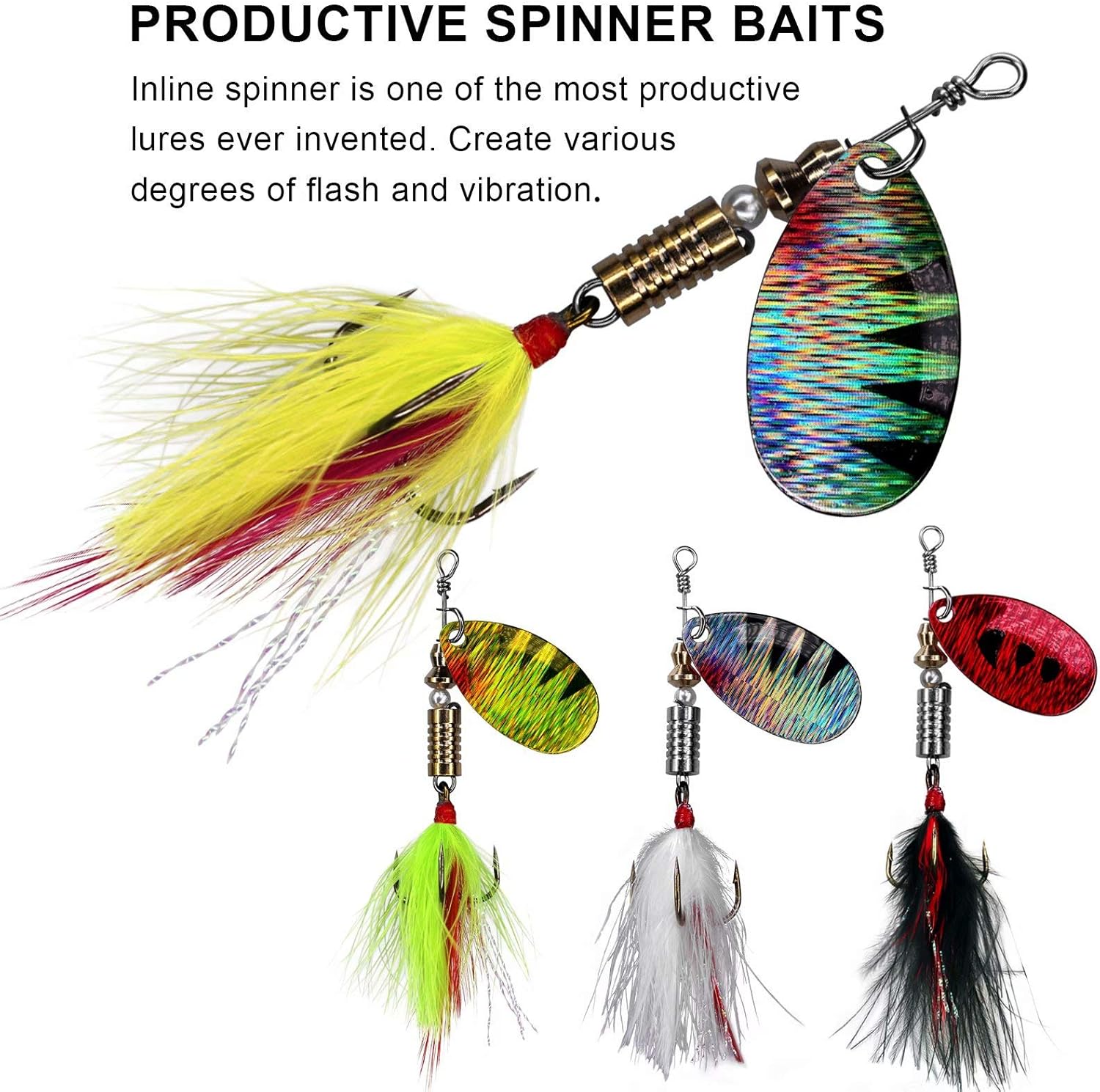 THKFISH Spinner Baits Fishing Spinners Spinnerbait Trout Lures Fishing Lures for Bass Trout Crappie B-1/7oz 8pcs : Sports & Outdoors
