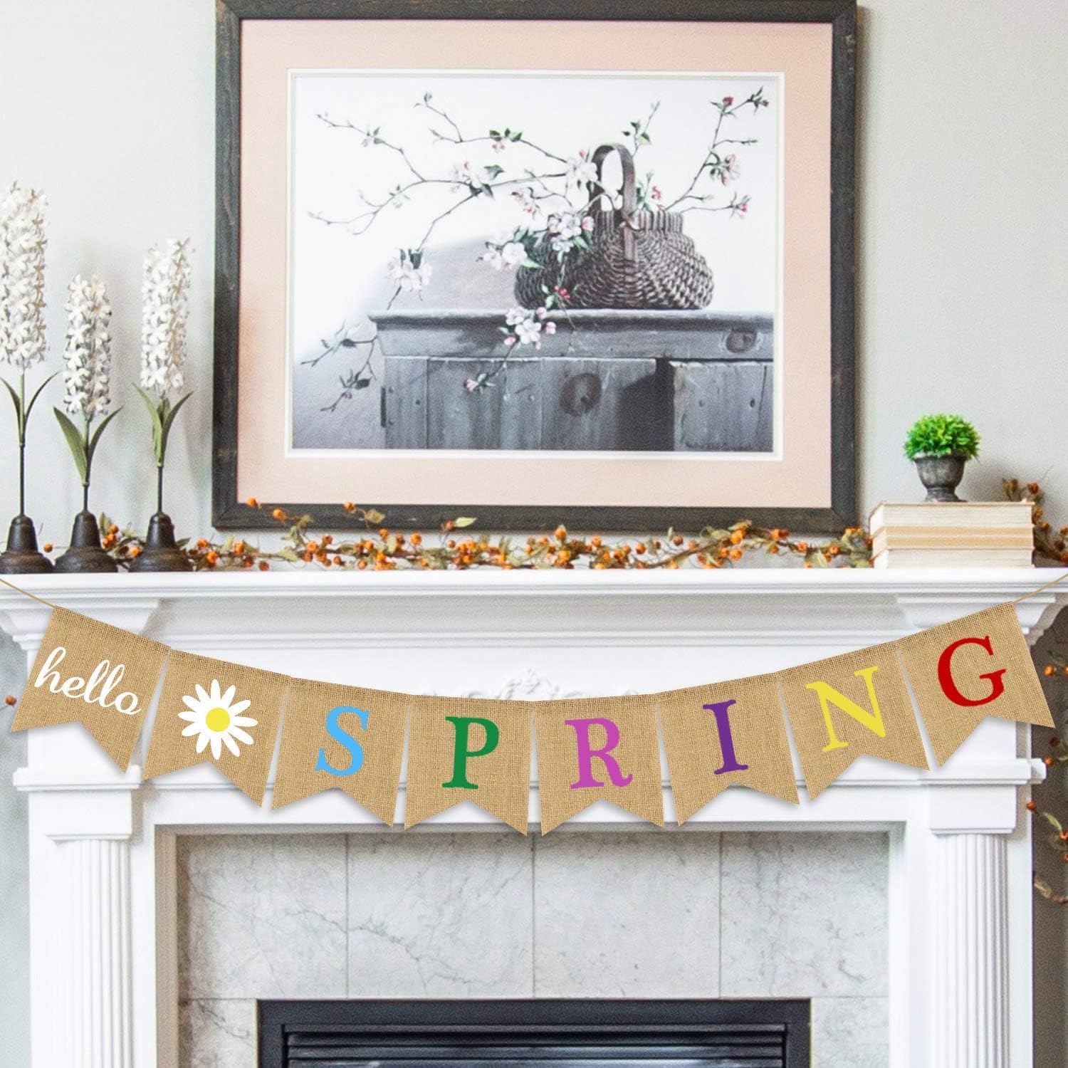 Amazon Com Hello Spring Banner Burlap Rustic Spring Banner
