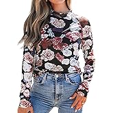 Chvity Women's Long Sleeve Mock Neck Tops Sexy See Through Mesh Going Out Tops Y2k Sheer Letter Printes Western Rodeo Outfit