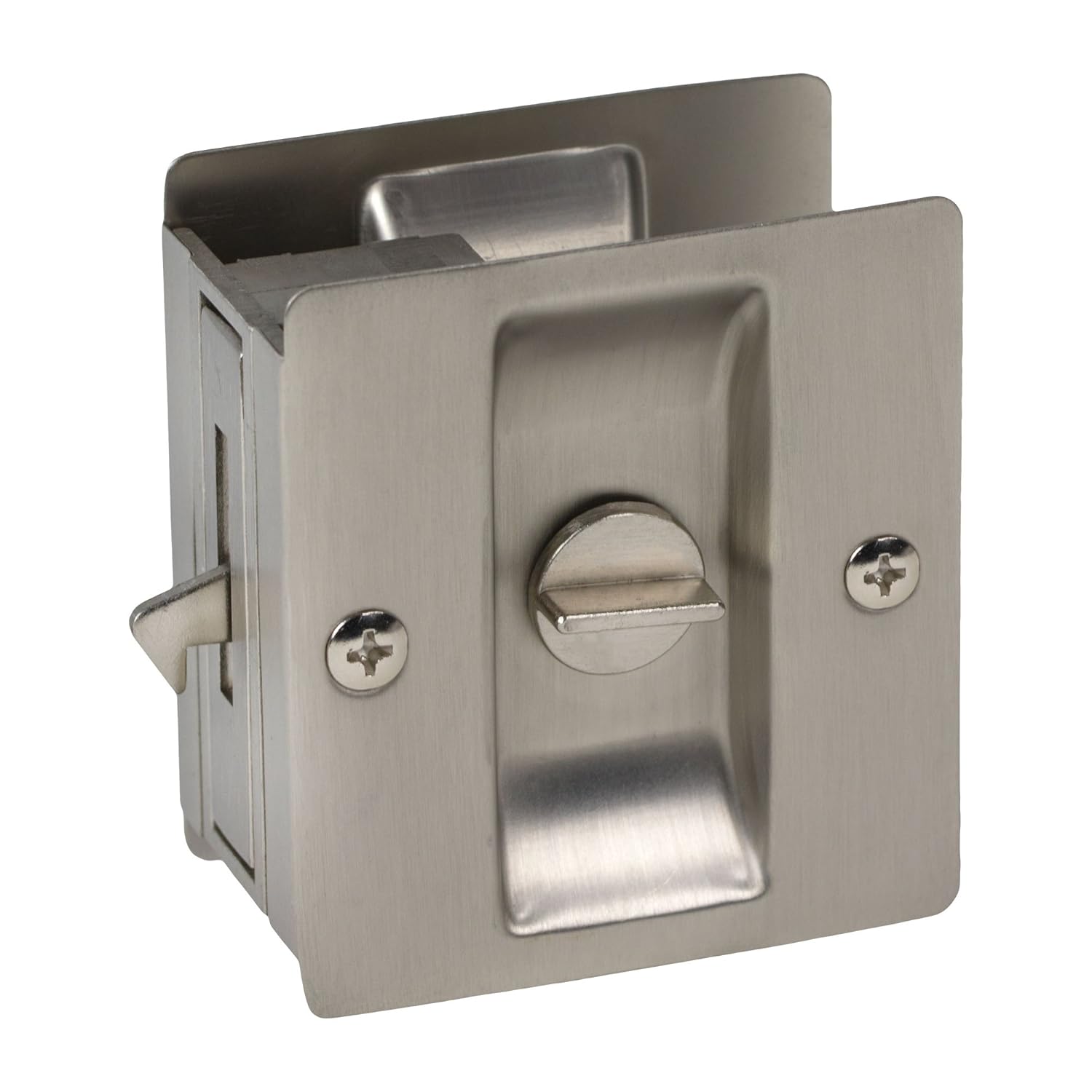 Satin Nickel Pocket Sliding Door Privacy Handle Lock Pull Hardware Set