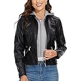 Fahsyee Zip Leather Jackets for Women Motorcycle Faux PU Moto Biker Outwear Coat