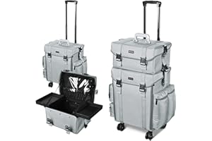 BYOOTIQUE 2 in1 Soft Sided Rolling Makeup Case Unseasonable Bright Cosmetic Train Case with Wheels and Removable Organizer, Grey