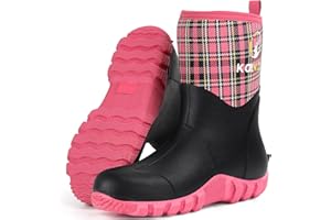 Kalkal Rubber Boots for Women, 6mm Neoprene Rain Boots with Steel Shank, Waterproof Anti-Slip Mid Calf Hunting Boots, Durable Rubber Work Boots for Farming Gardening Fishing Mud Working