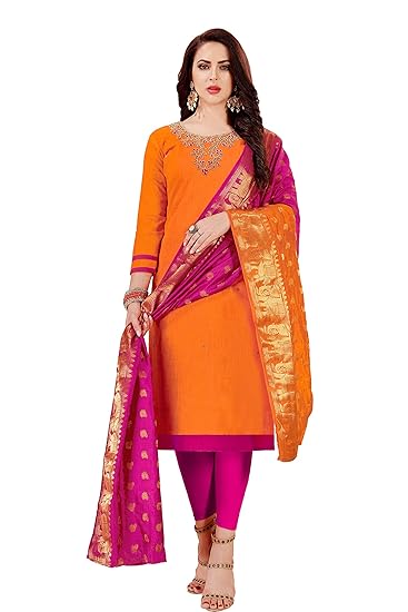 Leeza Store Womens Ethnic Wear Cotton Salwar Kameez (Orange Color_Free Size)
