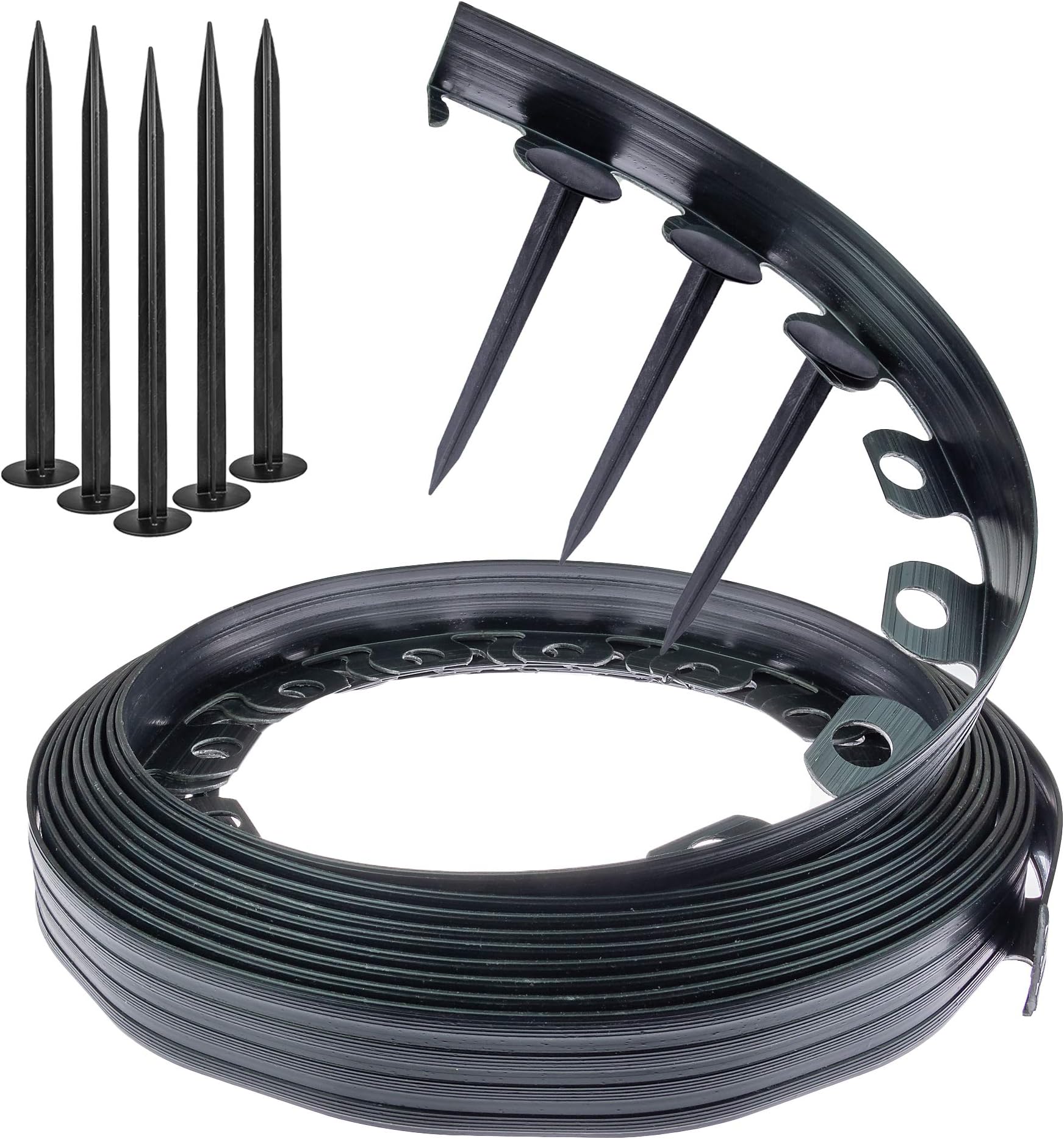 chrispolLawn Edging Black 10 m Flower Bed Edging Round 10 m Long 4 cm High Includes 40 Fixing Nails Each 20 cm Long