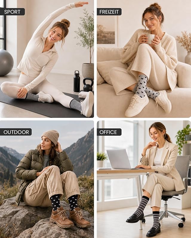 Calzini Donna in Bambù, Calze Donna 10 Paia Cuori & Righe Regalo