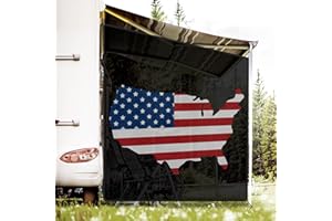 RVINGPRO RV Awning Side Shade Screen 9'x 7' Breathabe Black Mesh Sunshade for Camper Trailer Canopy, UV Sun Blocker Complete Kits (American Map)