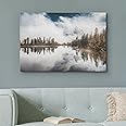 wall26 Canvas Print Wall Art Misty Mountain Reflection Tranquil Photography Realism Bohemian Scenic Relax/Calm Cool for Living Room, Bedroom, Office - 12"x18"