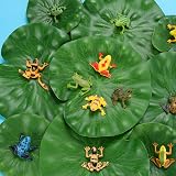 FFWHKON 22Pcs Lily Pad and Plastic Frog Set 12 Frogs 10 Lotus Leaves for Pond view 5